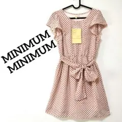 MINIMUM MINIMUM水玉フリル袖ピンクドット柄ワンピース新品未使用美品