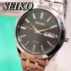 SEIKO ソーラー ラウンド シルバー デイデイト 腕時計 メンズ 1253