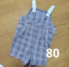 美品　ファミリア　チェック柄コットンオーバーオール 80