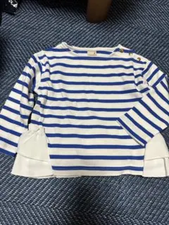 美品　プティマイン フリル付きボーダーカットソー  90cm petitmain