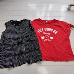フリルノースリーブ 黒・赤Tシャツ 2点セット