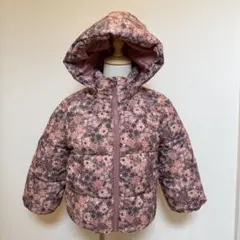 H&M 100cmキッズ 中綿ジャケット 花柄 ピンク系 フード付きのサムネイル