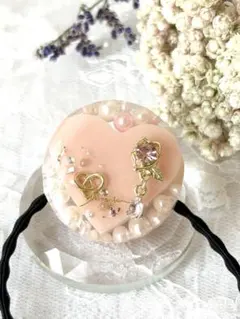 『0466』春色♡ハート型♡揺れるパーツ付♡レジンヘアゴム