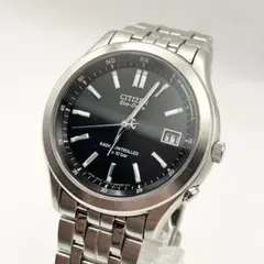 稼動 シチズン エコドライブ 電波ソーラー 黒 腕時計 メンズ　ブラック文字盤