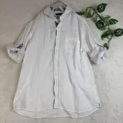 23区 HOMME 七分袖 リネン100% シャツ ボタニカル柄 ホワイト 50のサムネイル