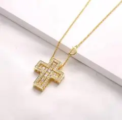 ゴールドダブルクロスネックレス ジルコニア 十字架 高級感 メンズ レディース