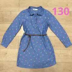 H&M★キッズシャツワンピース8-9y デニムシャツワンピースベルト付き　130