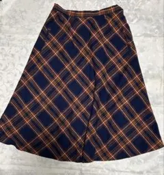 チェックスカート　台形スカート　ロングスカート　ブルー