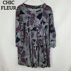 CHIC FLEUR ボタニカル 花柄 総柄 ブラウス 半袖 チュニック レトロ