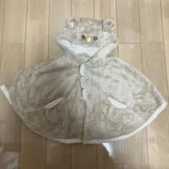 ベージュ クマ耳付きフリースポンチョ