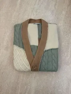 ZARA パッチワーク風ニットカーディガン Lサイズ