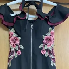Aliceフリル付き花柄刺繍ナイトドレス　キャバドレス