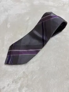 グレーと紫のチェック柄 ネクタイ
