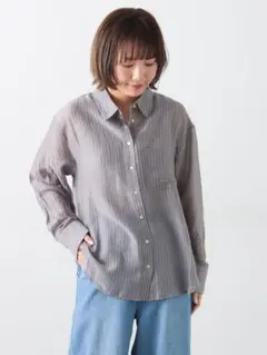 柄アソートシアーシャツ グレー F-M丈ロングタイプのサムネイル