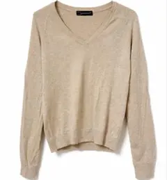 【ザラ】Vネックニット セーター ベージュ L 薄手 シンプル きれい オフィス