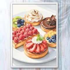 A4 色とりどりのフルーツタルトと甘い午後 癒しのスイーツアート ウォールアート