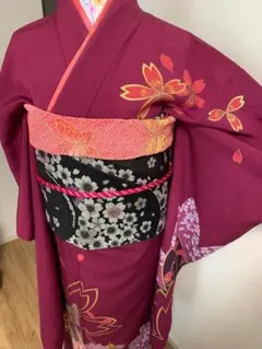 振袖フルセット　駒刺繍　御所車花文　金彩　正絹