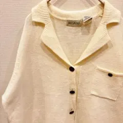 90s✨️【L】襟付き ニット カーディガン アイボリー ヴィンテージ風 古着