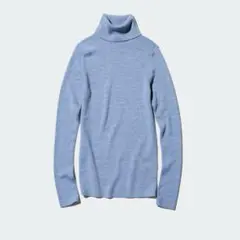 メリノリブタートルネックセーター　ブルー