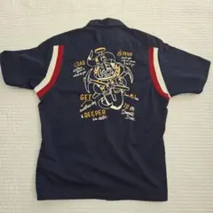 AVIREX ネイビー バック刺繍 半袖 ワークシャツ メンズ Lのサムネイル
