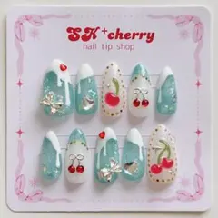 ｟現品／オーダー｠ メロンソーダ　ネイルチップ　平成女児　ラメ　緑　さくらんぼ