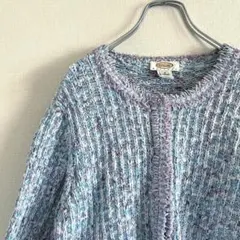 used マルチカラーカーディガン ライトブルー コットン パープル 古着