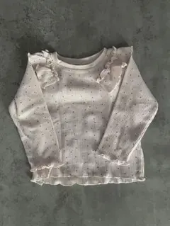 フリル付きドット柄リブ編みトップス　80㎝