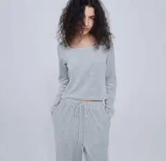 値段交渉あり! ベロアパイルSQUAREネックトップス　ヘザーグレー