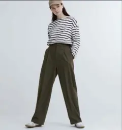 UNIQLO ユニクロ タックワイドパンツ オリーブ 標準 M