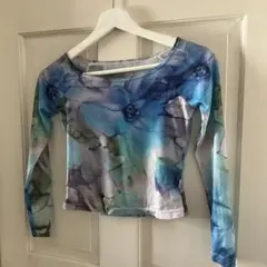 ★希少！美品！海外バレエサイトで購入！美しい長袖 クロップド トップス　ブルー系