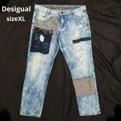 【良品】Desigual デシグアル　ジーンズ　インディゴ　ダメージ加工　XLのサムネイル