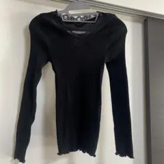 LOWRYS FARM 黒 リブ編み 長袖 Tシャツ M