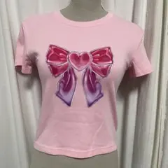 Xlov着用リボンハートプリント半袖Tシャツ