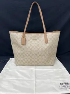 COACH シティ シグネチャー PVC トートバッグ 袋付き ベージュ