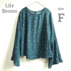 Lily Brown　リリーブラウン　長袖ブラウス　シャツ　袖フレア　総柄　Fのサムネイル