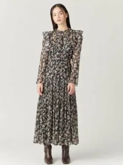 【美品】フレイアイディ　プリントプリーツラッフルワンピース　ロング