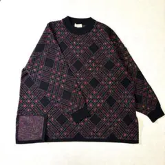 80's vintage オールド古着　ダイヤ柄ニット　ウール混　ストリート