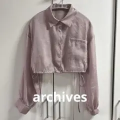 archives クロップド丈 シャツ ブラウス ピンク 長袖 カーディガン