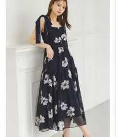 SNIDEL フラワープリントショルダーリボンワンピース