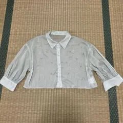 か*で様 ホワイト パール装飾 五分袖ブラウス M