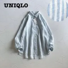 《新品》UNIQLO ユニクロ プレミアムリネン ストライプシャツ 麻 Lサイズのサムネイル