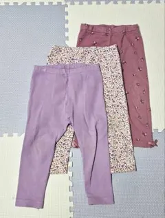 紫・花柄レギンス3点セット　ユニクロ80.90　プティマイン90