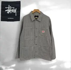 STUSSY ヒッコリーストライプ カバーオール XL バックチェーン刺繍ロゴのサムネイル