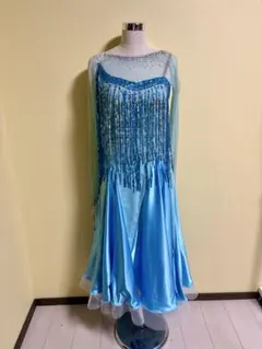 6687☆Lターコイズブルー 花柄レース スタンダードドレス 社交ダンス