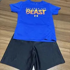 アンダーアーマー　半袖　Tシャツ　スポーツ　3T 100 青　黒　ハーフパンツ