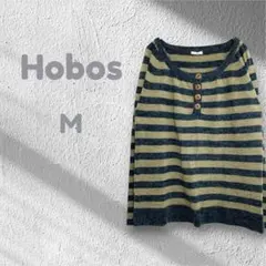 Hobos ニット セーター 秋冬 長袖 トップス ストライプ グレー M