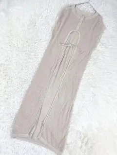 メッシュカーディガン ロング ベージュ ノースリーブ　透かし編み M 3202