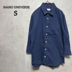 ナノユニバース　五分袖　シャツ　白ドット　ネイビー　S