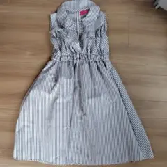little princessストライプ ノースリーブワンピース 子供 グレー