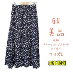美品　GU 花柄プリーツロングスカート ネイビー サイズL